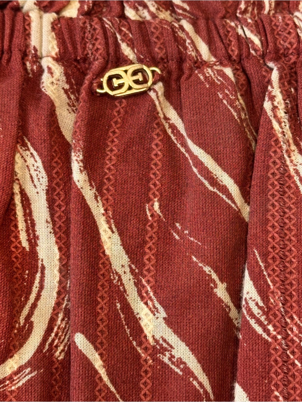 Sam Edelman Abstract Print Ruffle Top | Size XL | Rust/Cream - Picture 8 of 8